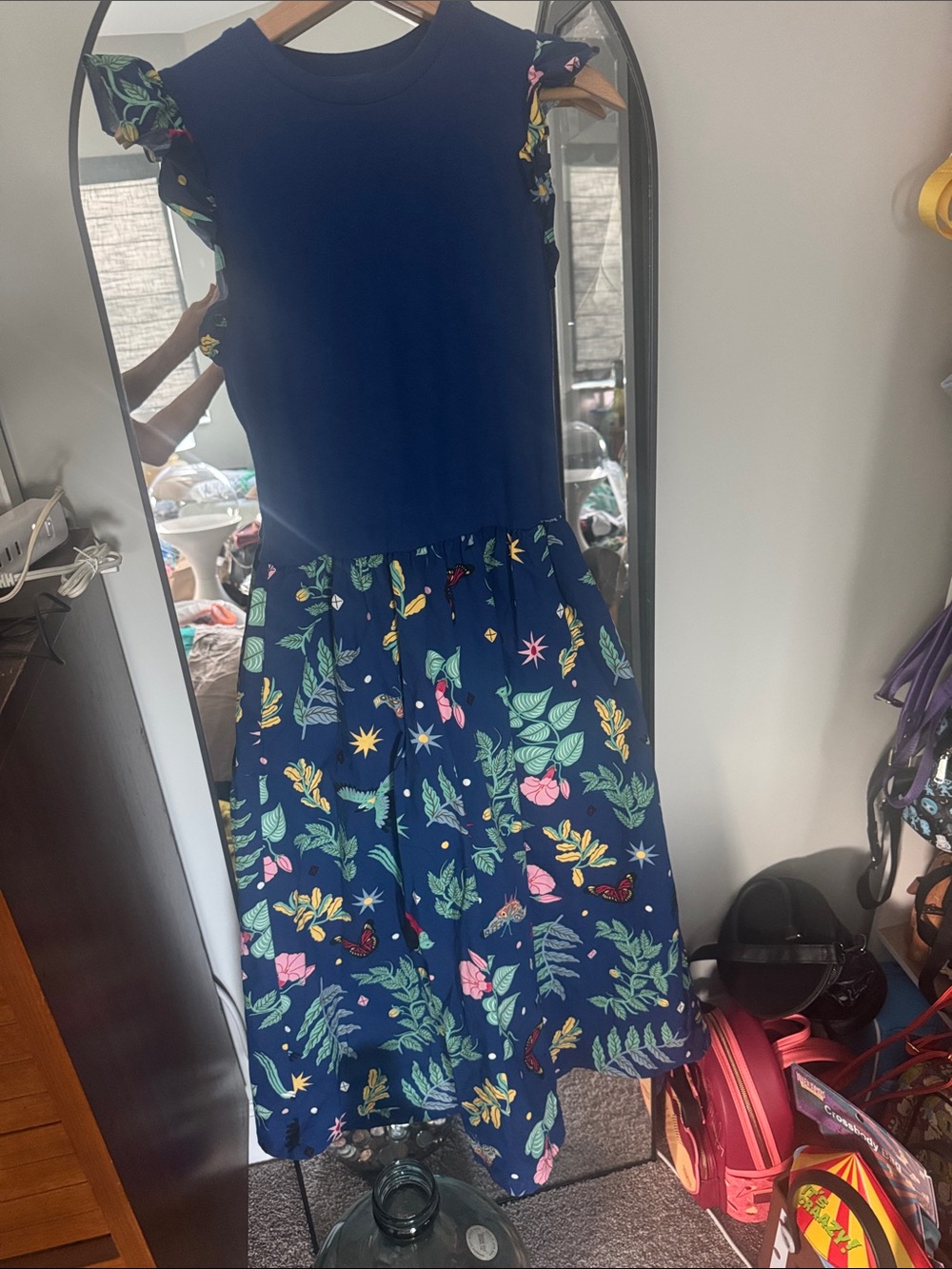 Navy Floral Maxi Dress with Flutter Shoulders